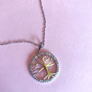EUC - Sterling Silver Necklace & Gold Tree of life